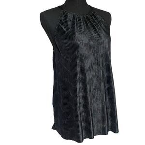 Worthington Black Semi Sheer Chevron Crinkle Goddess Tank
